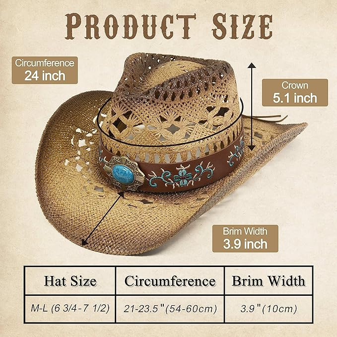 Cowgirl Hats for Women Straw Cowboy Hat Western Beach Sun Hat with Shapeable Brim for Coastal Cowgirl